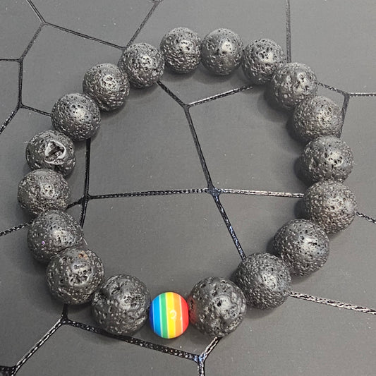 LGBTQ Pride Black Lava Rock Stretch Bracelet (10mm)