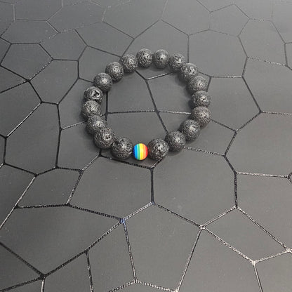 LGBTQ Pride Black Lava Rock Stretch Bracelet (10mm)