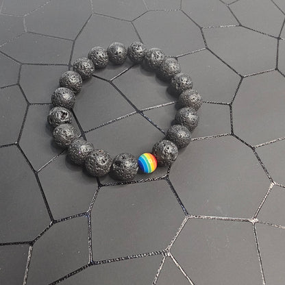 LGBTQ Pride Black Lava Rock Stretch Bracelet (10mm)