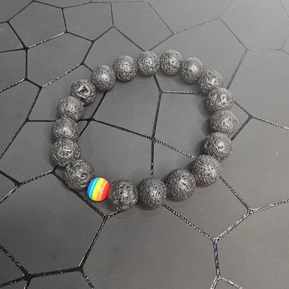 LGBTQ Pride Black Lava Rock Stretch Bracelet (10mm)