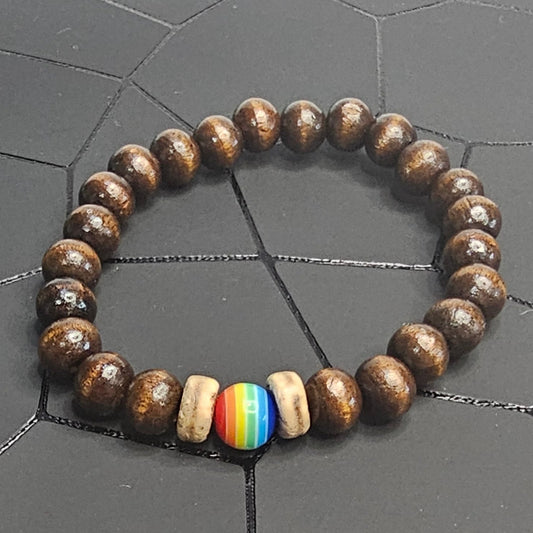 LGBTQ Pride Wooden Stretch Bead Bracelet (6 mm)