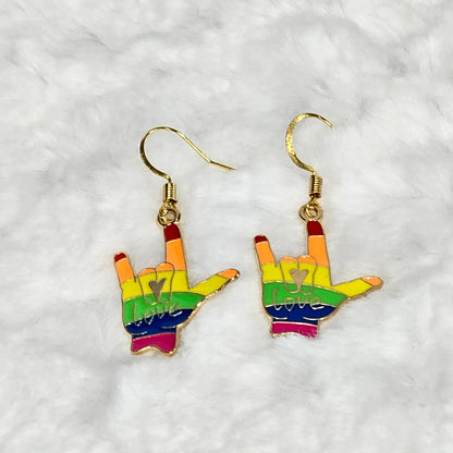 Pride LGBTQ "Love You" Hand, Drop Earrings