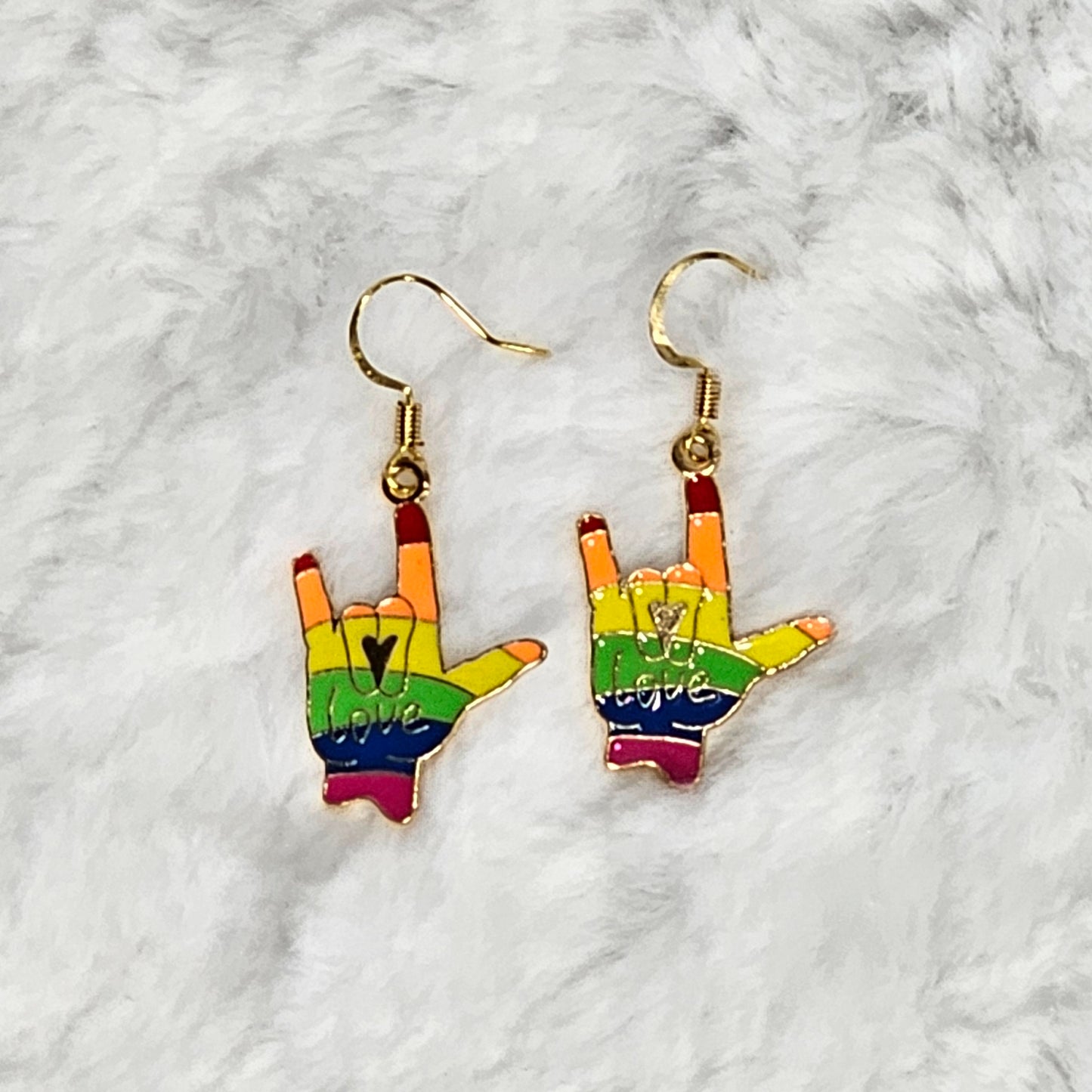 Pride LGBTQ "Love You" Hand, Drop Earrings