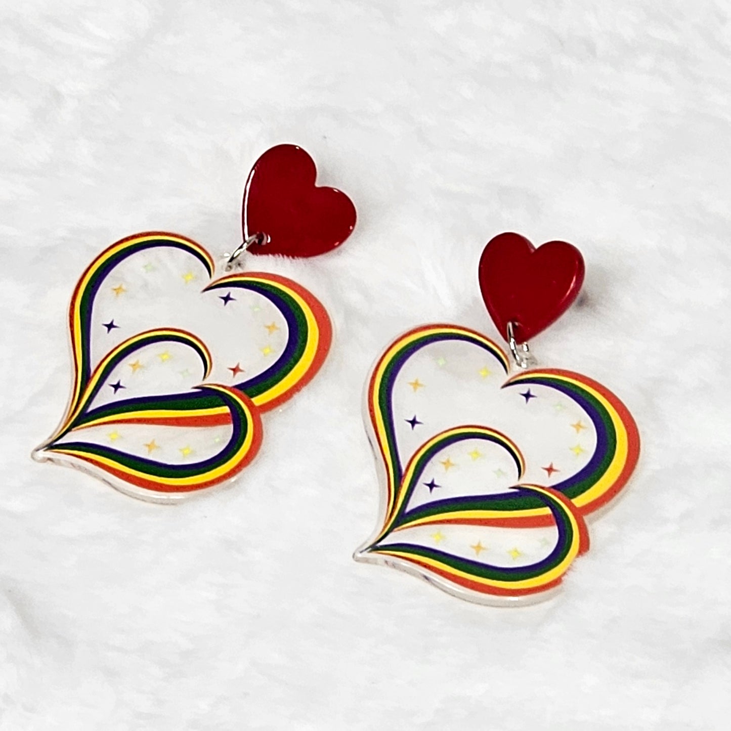 Triple Heart Rainbow Acrylic Earrings Pride