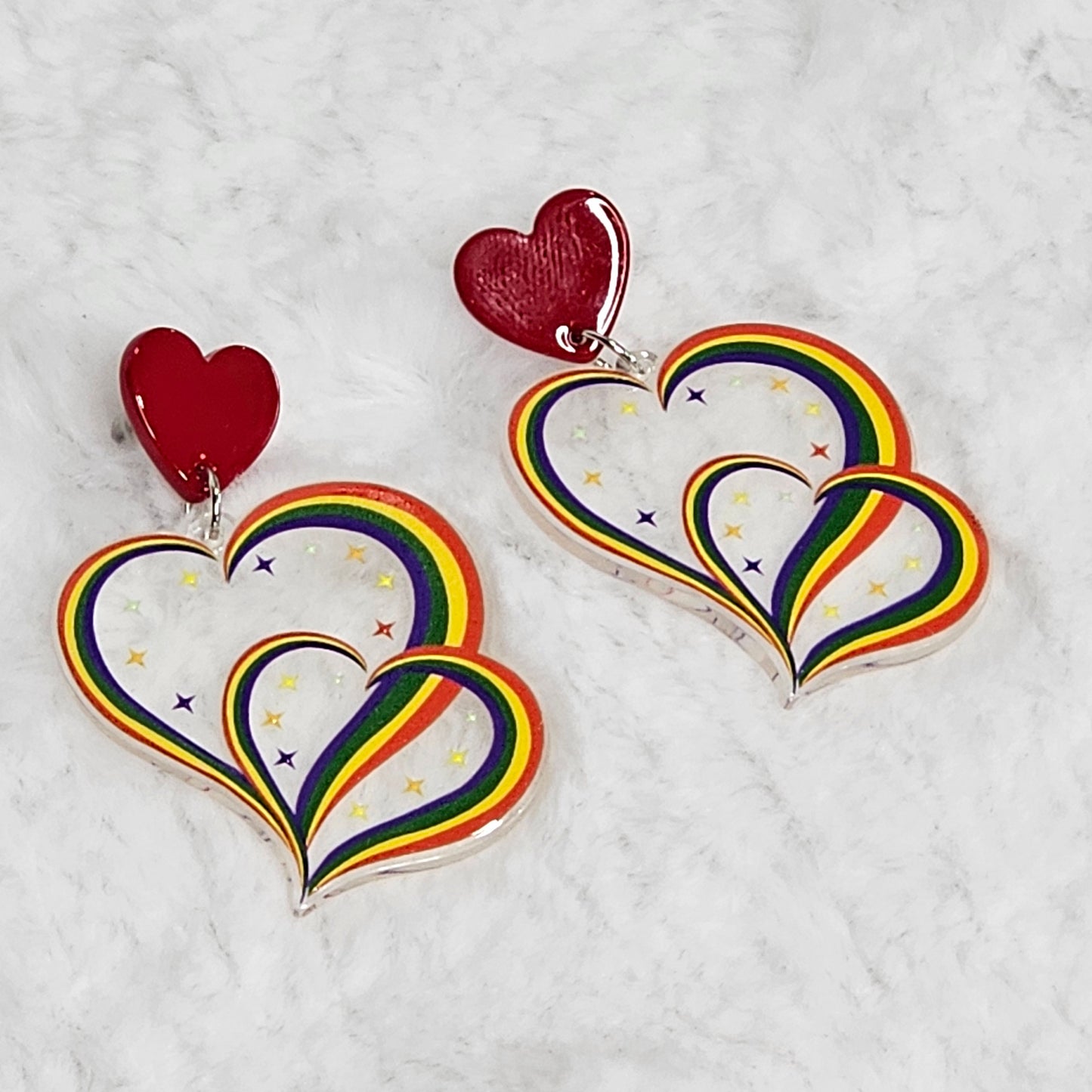 Triple Heart Rainbow Acrylic Earrings Pride