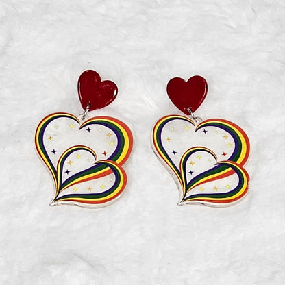 Triple Heart Rainbow Acrylic Earrings Pride