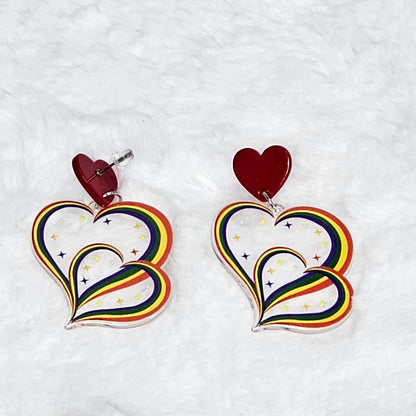 Triple Heart Rainbow Acrylic Earrings Pride