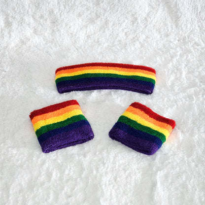 LGBTQ Pride Rainbow Headband and Wristband Set