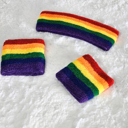 LGBTQ Pride Rainbow Headband and Wristband Set