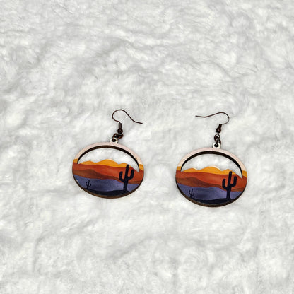 Handcrafted Lightweight Desert Sunset Circular Shaped Drop Earrings