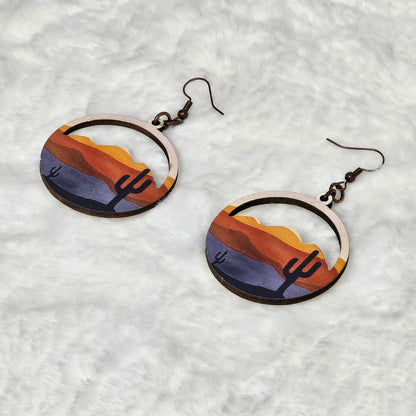 Handcrafted Lightweight Desert Sunset Circular Shaped Drop Earrings