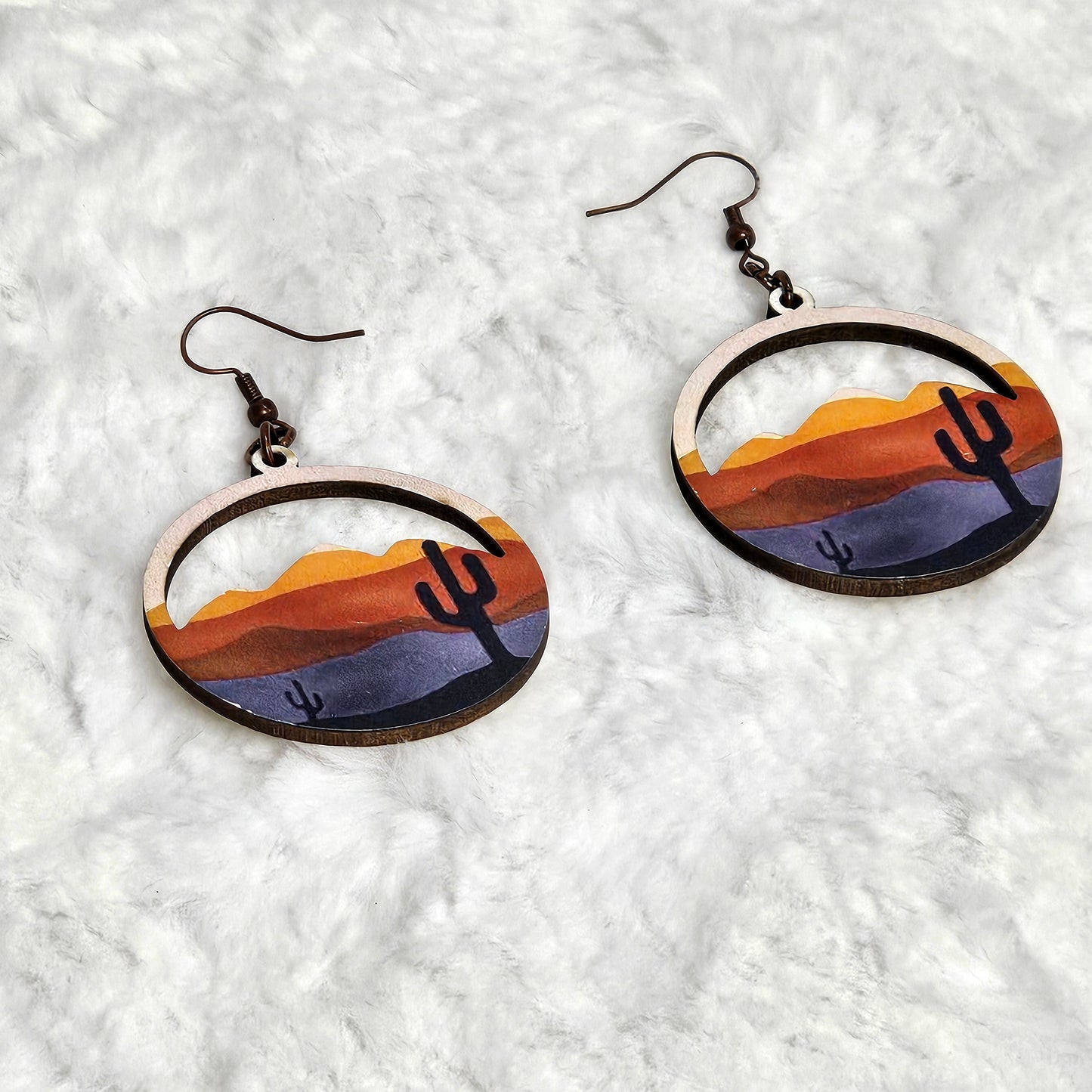 Handcrafted Lightweight Desert Sunset Circular Shaped Drop Earrings