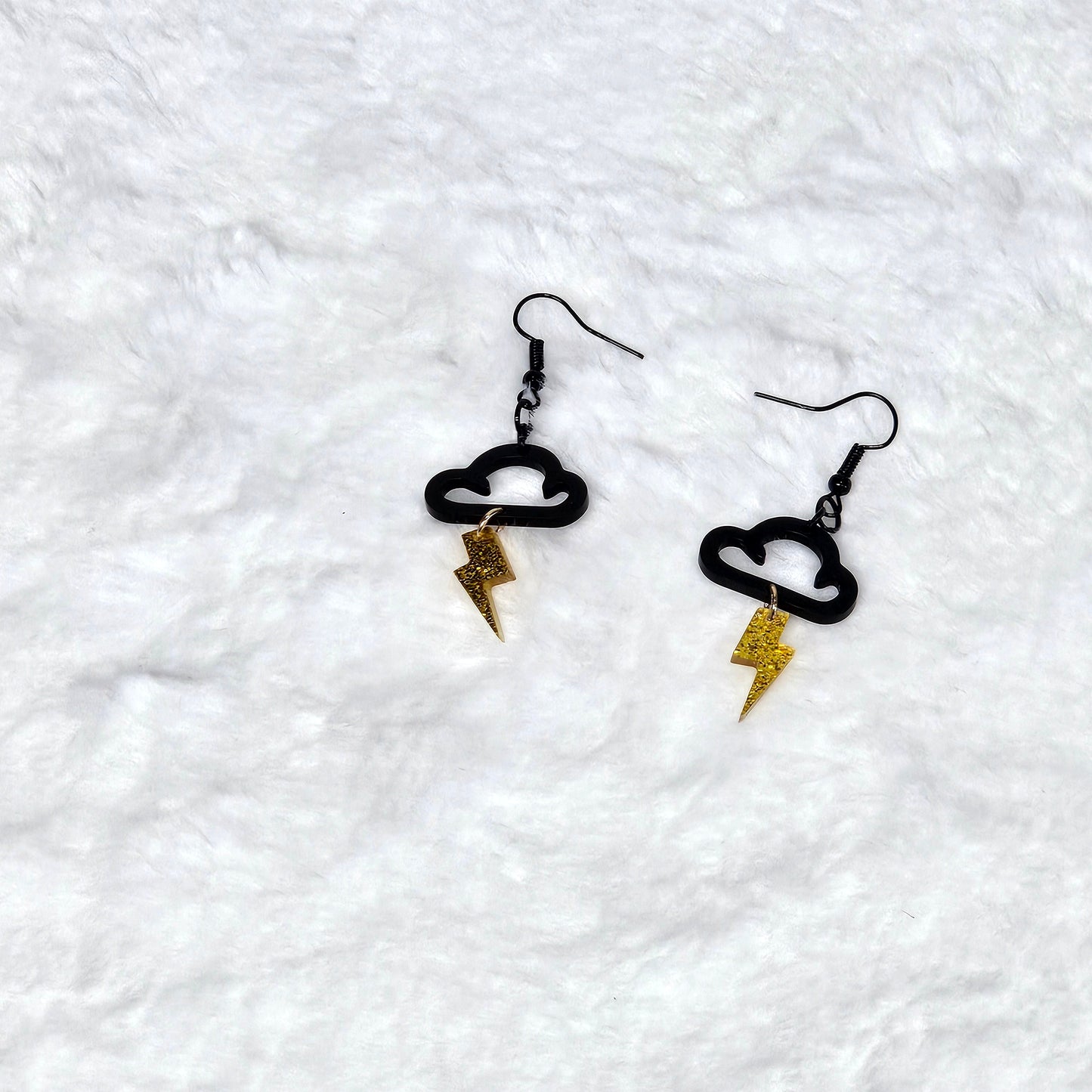 Black and Gold Acrylic Storm Cloud Dangle Earrings