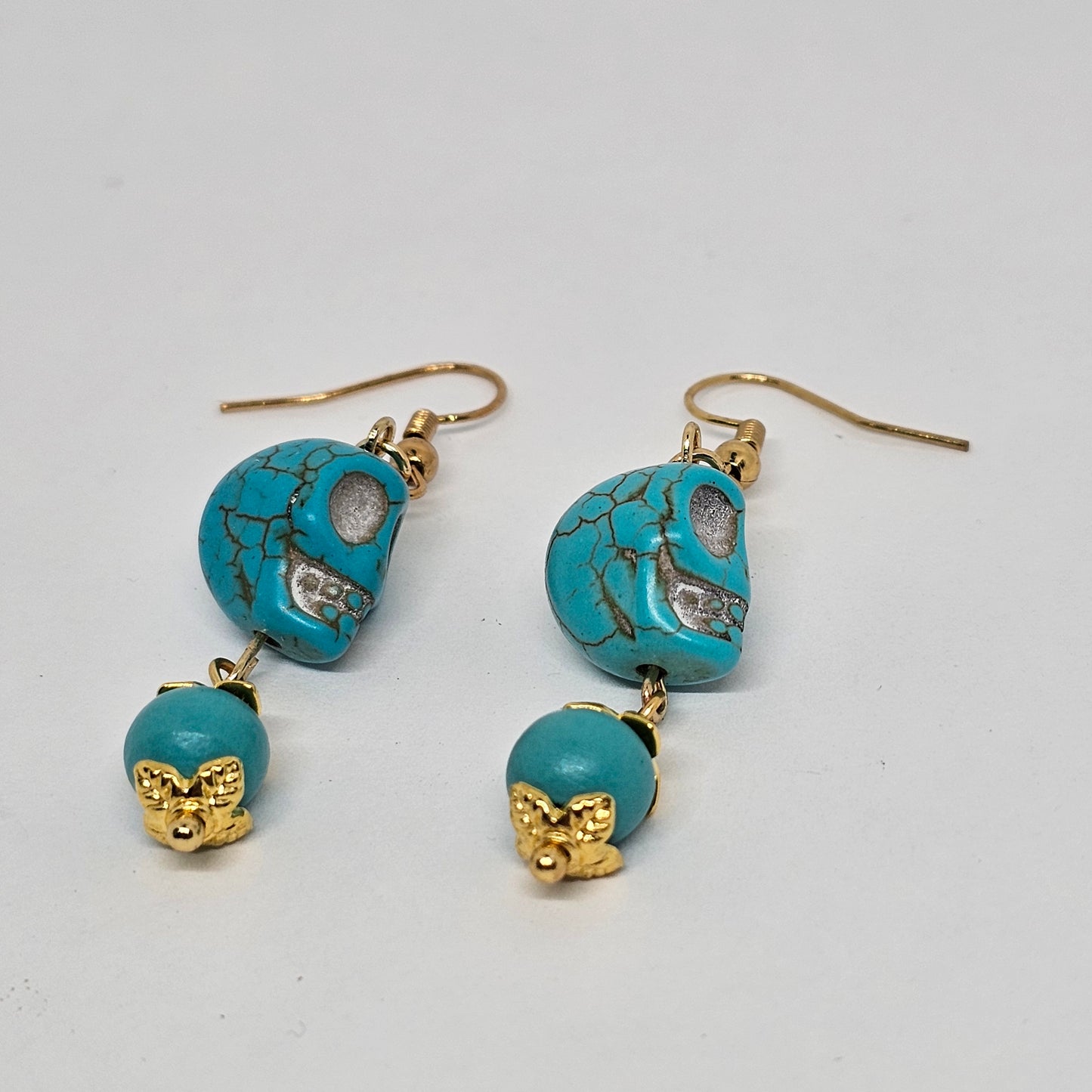 Turquoise Skull Dangle Earrings | Dangle Earrings | Metal | Stone