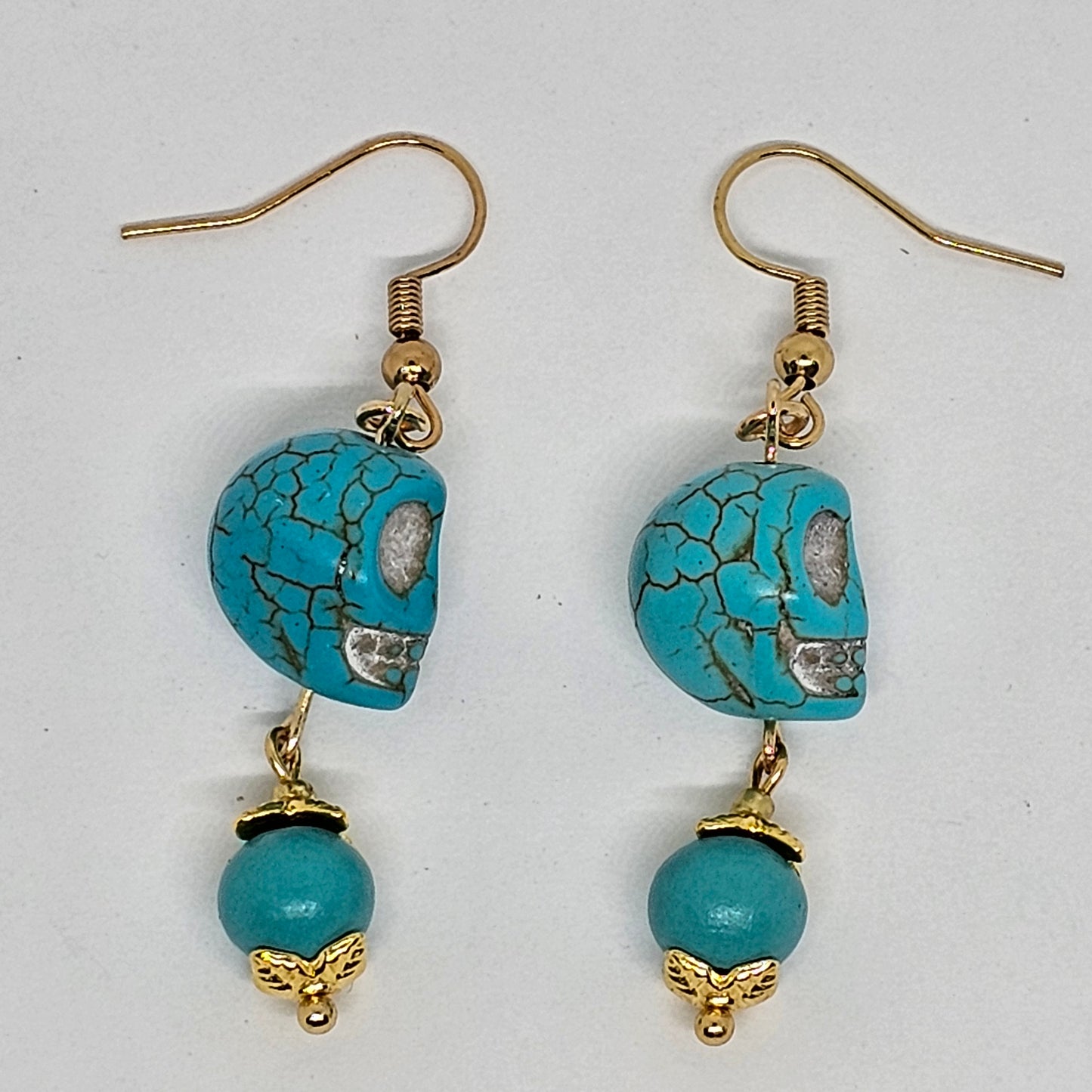 Turquoise Skull Dangle Earrings | Dangle Earrings | Metal | Stone