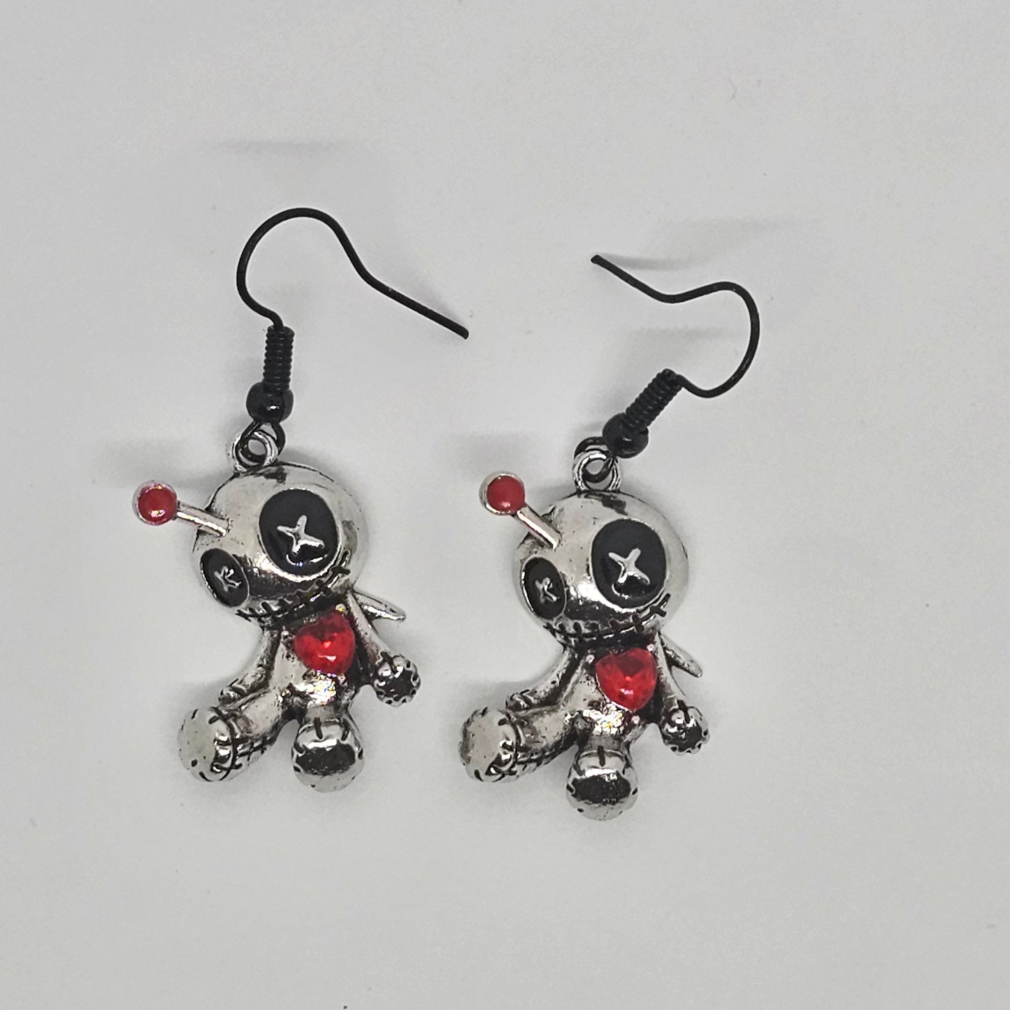 Voodoo Doll Silver Colored Dangle Earrings