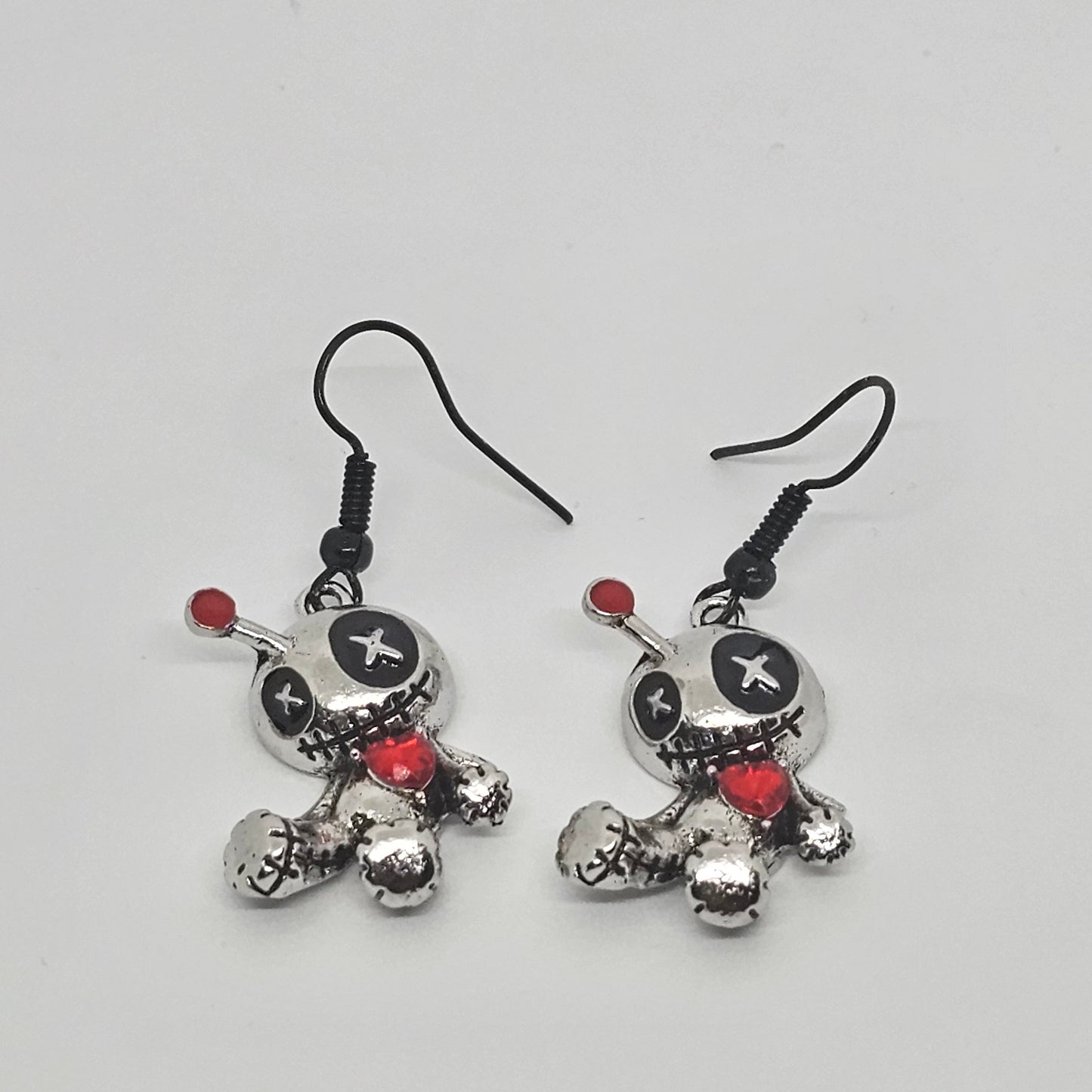 Voodoo Doll Silver Colored Dangle Earrings