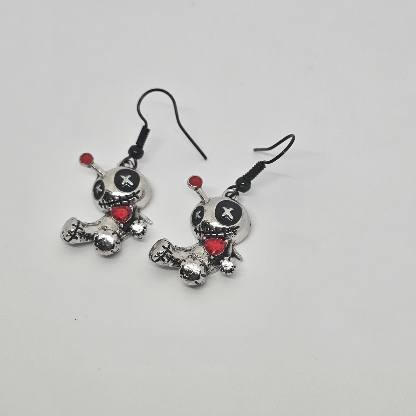 Voodoo Doll Silver Colored Dangle Earrings