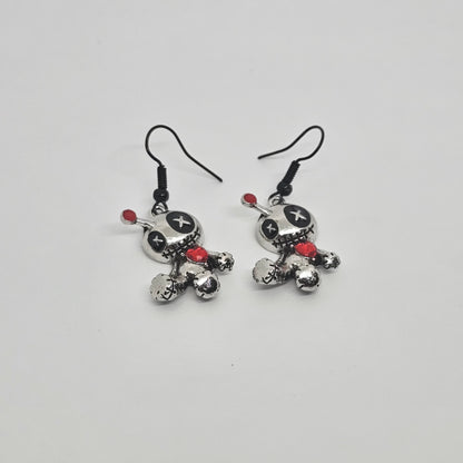 Voodoo Doll Silver Colored Dangle Earrings