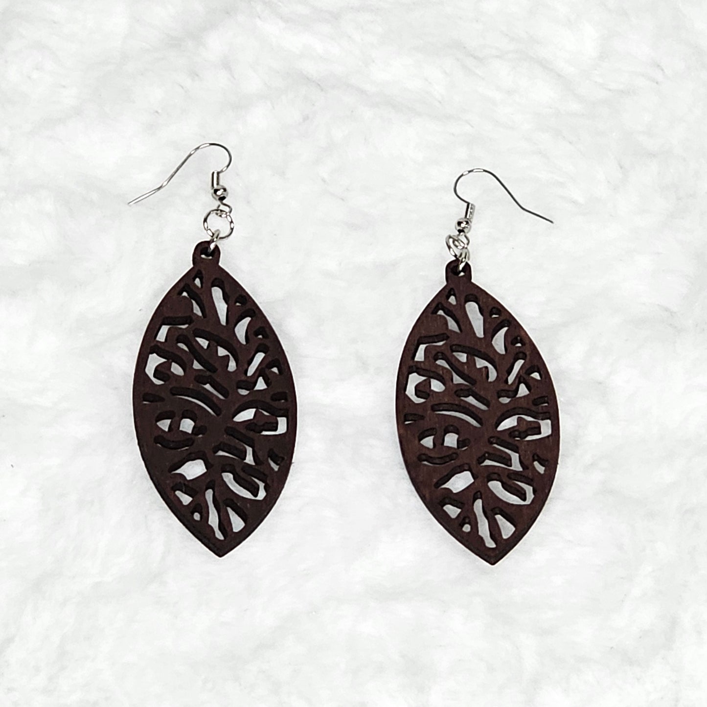 Handcrafted Long Lightweight Brown Wood Teardrop Shaped Drop Earrings