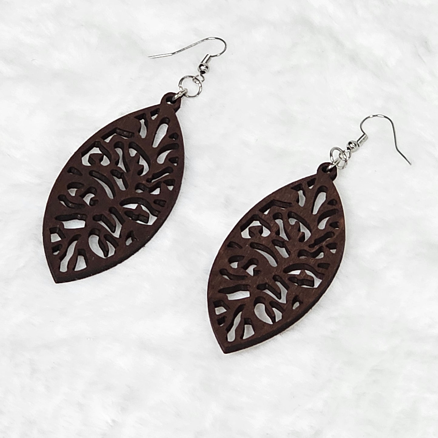 Handcrafted Long Lightweight Brown Wood Teardrop Shaped Drop Earrings