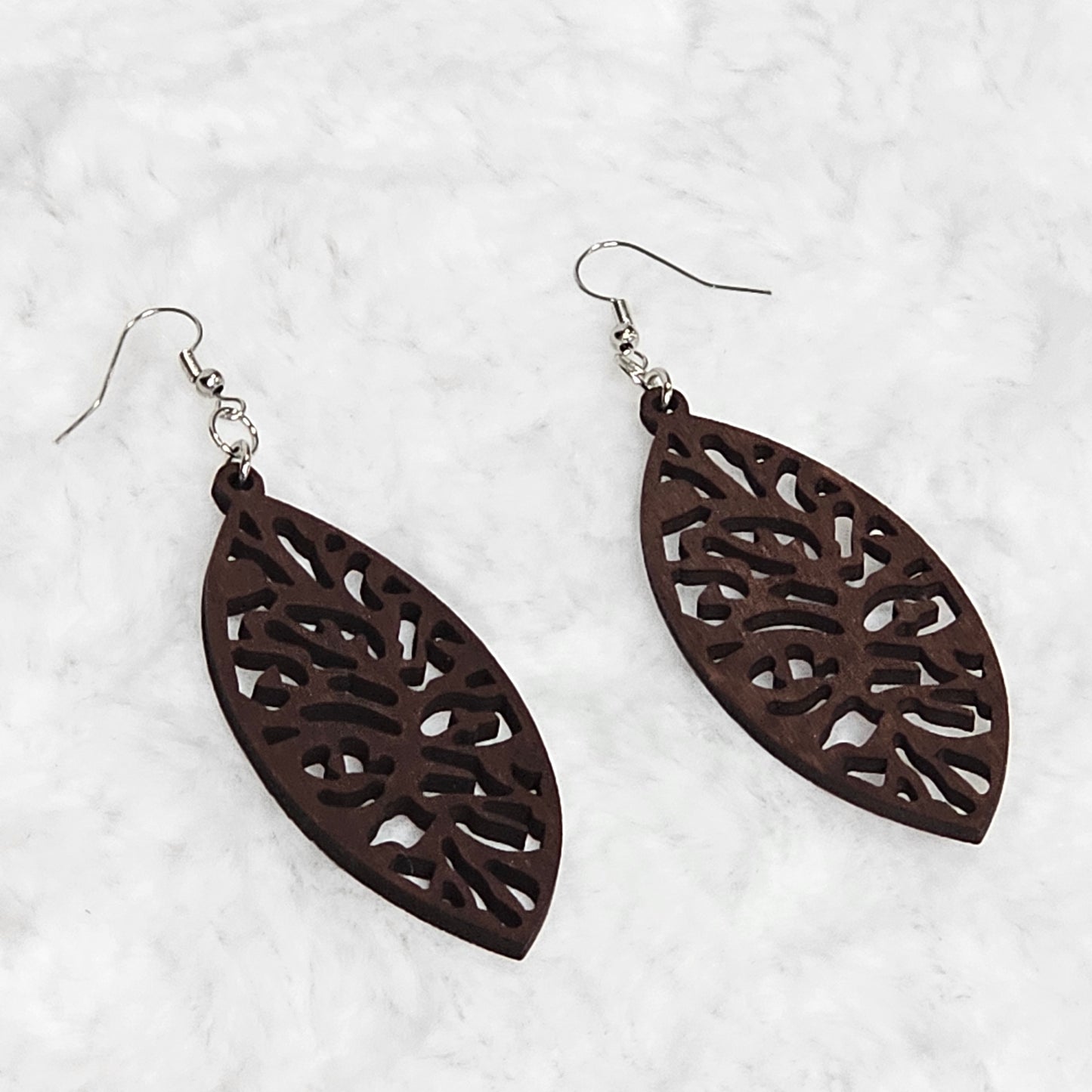 Handcrafted Long Lightweight Brown Wood Teardrop Shaped Drop Earrings