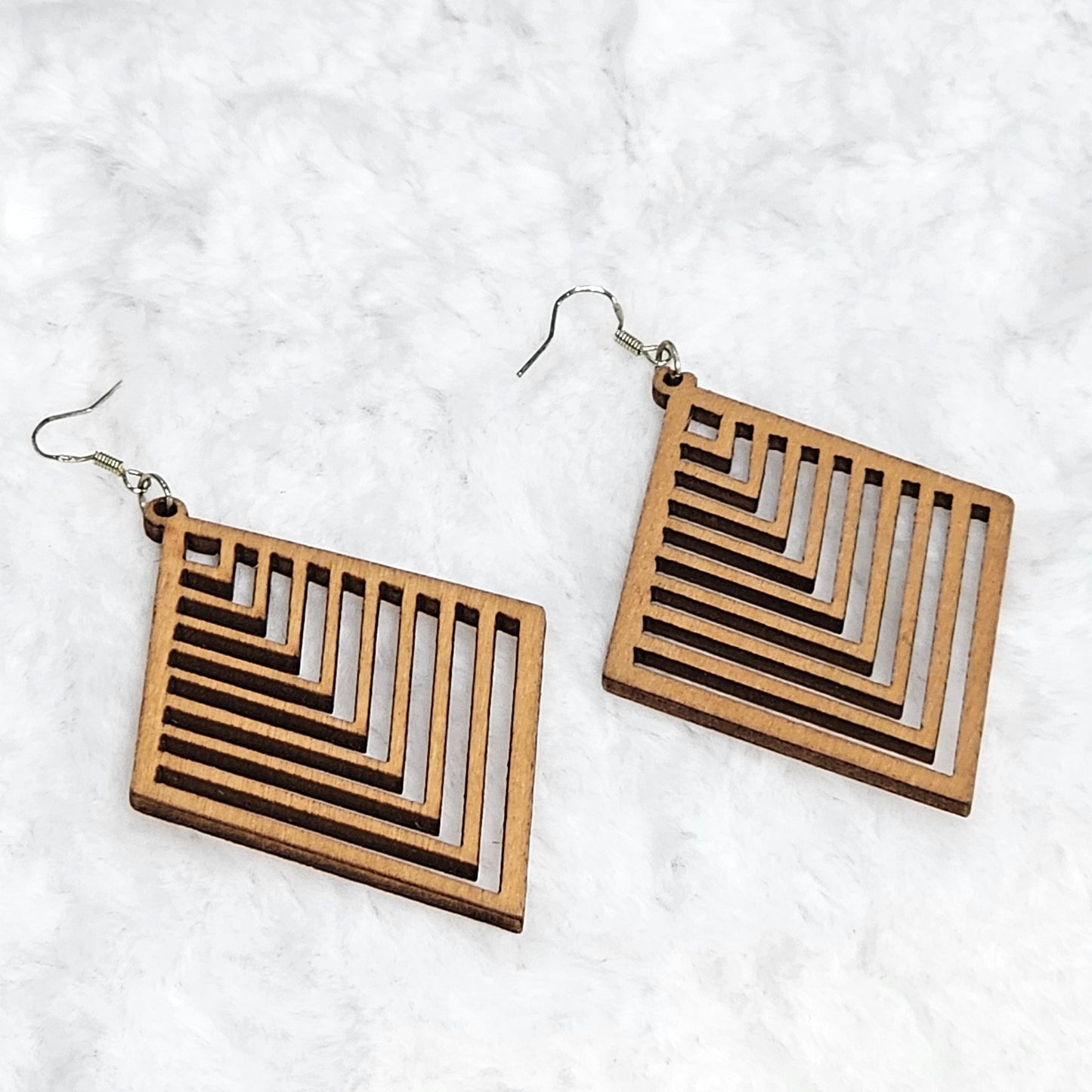 Handcrafted Lightweight Wood Geometric Rhombus Earrings