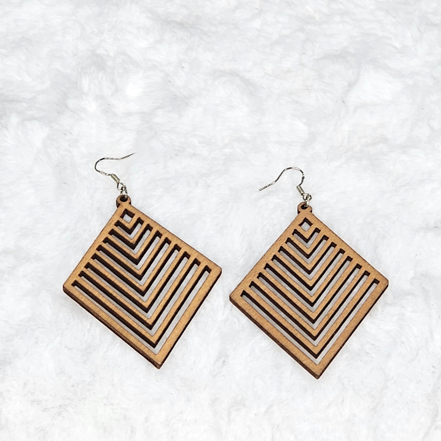 Handcrafted Lightweight Wood Geometric Rhombus Earrings