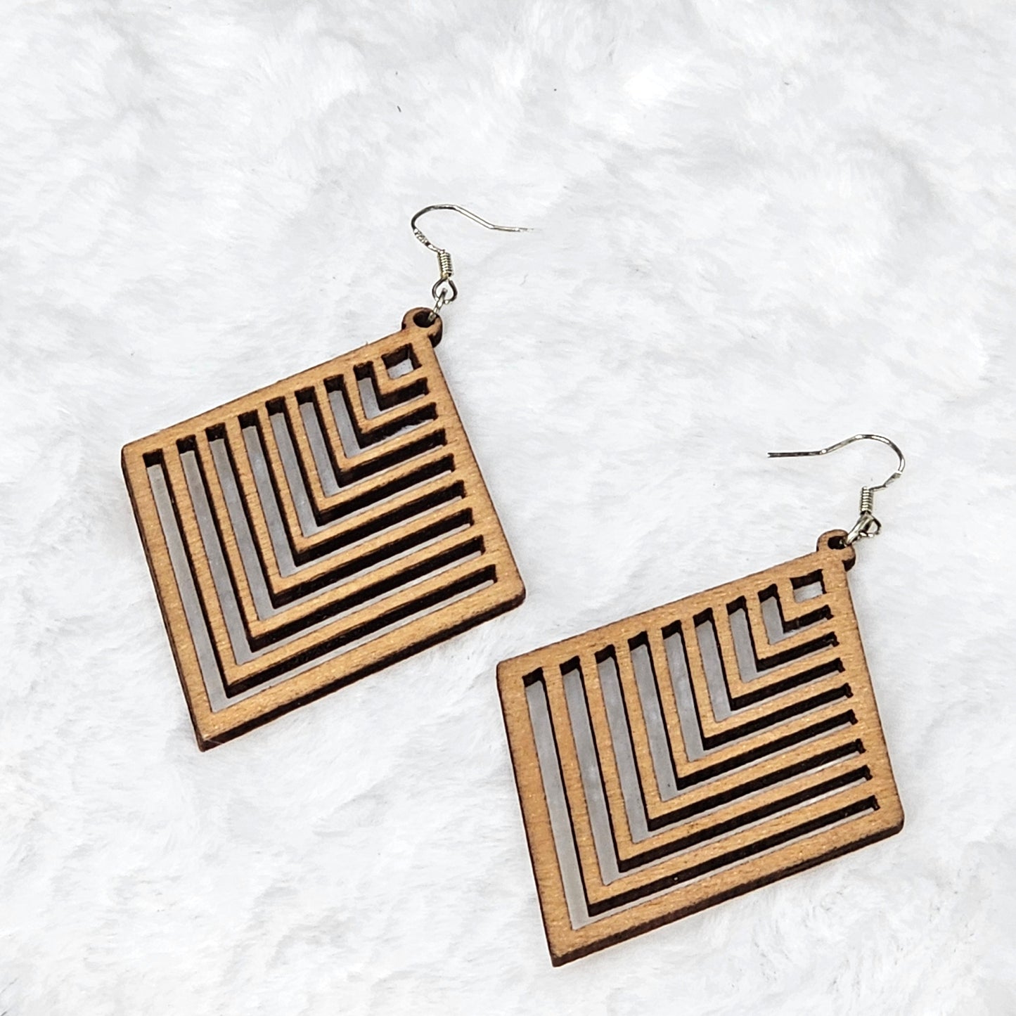 Handcrafted Lightweight Wood Geometric Rhombus Earrings