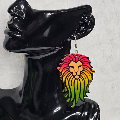 Lightweight Wooden Lion Drop Earrings