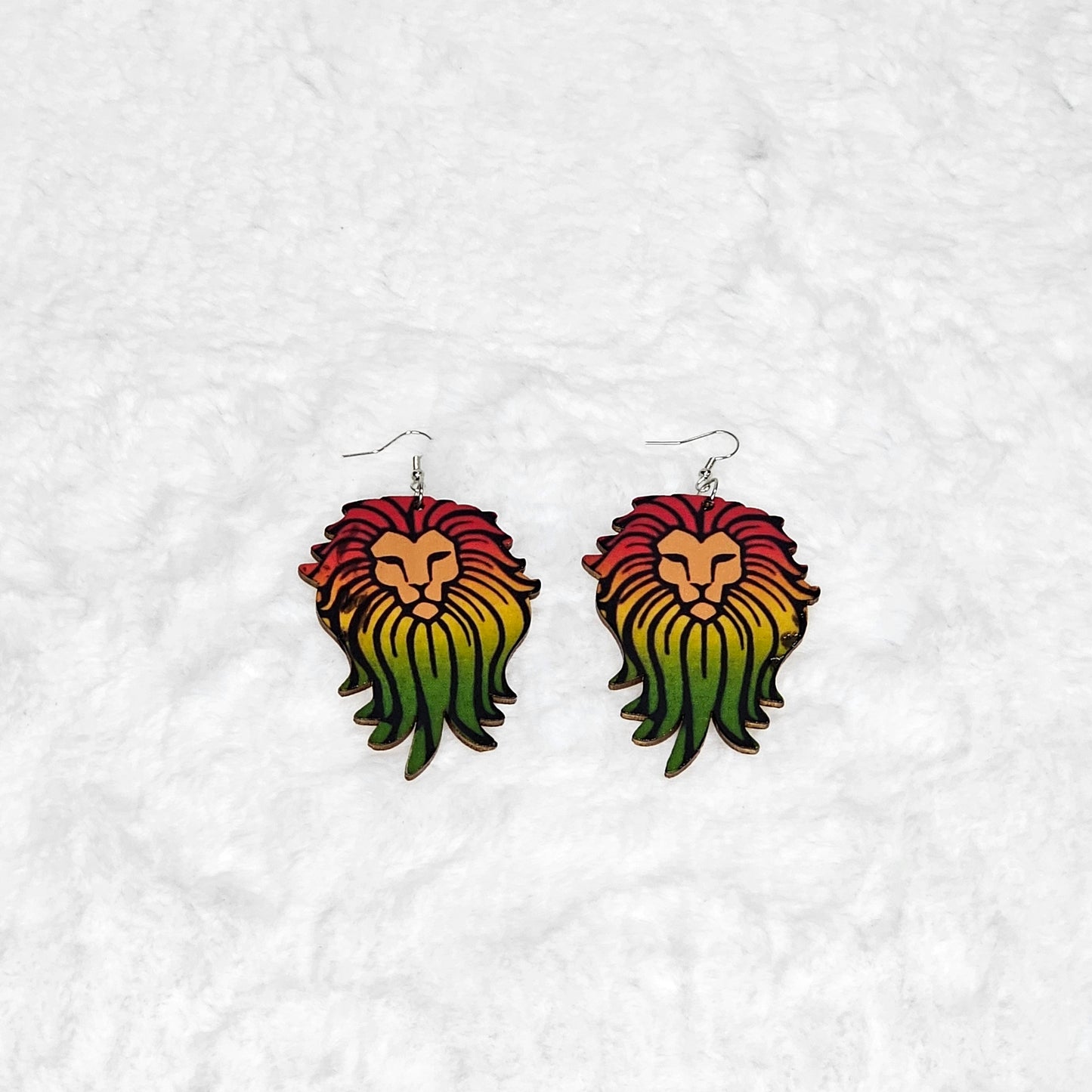 Lightweight Wooden Lion Drop Earrings