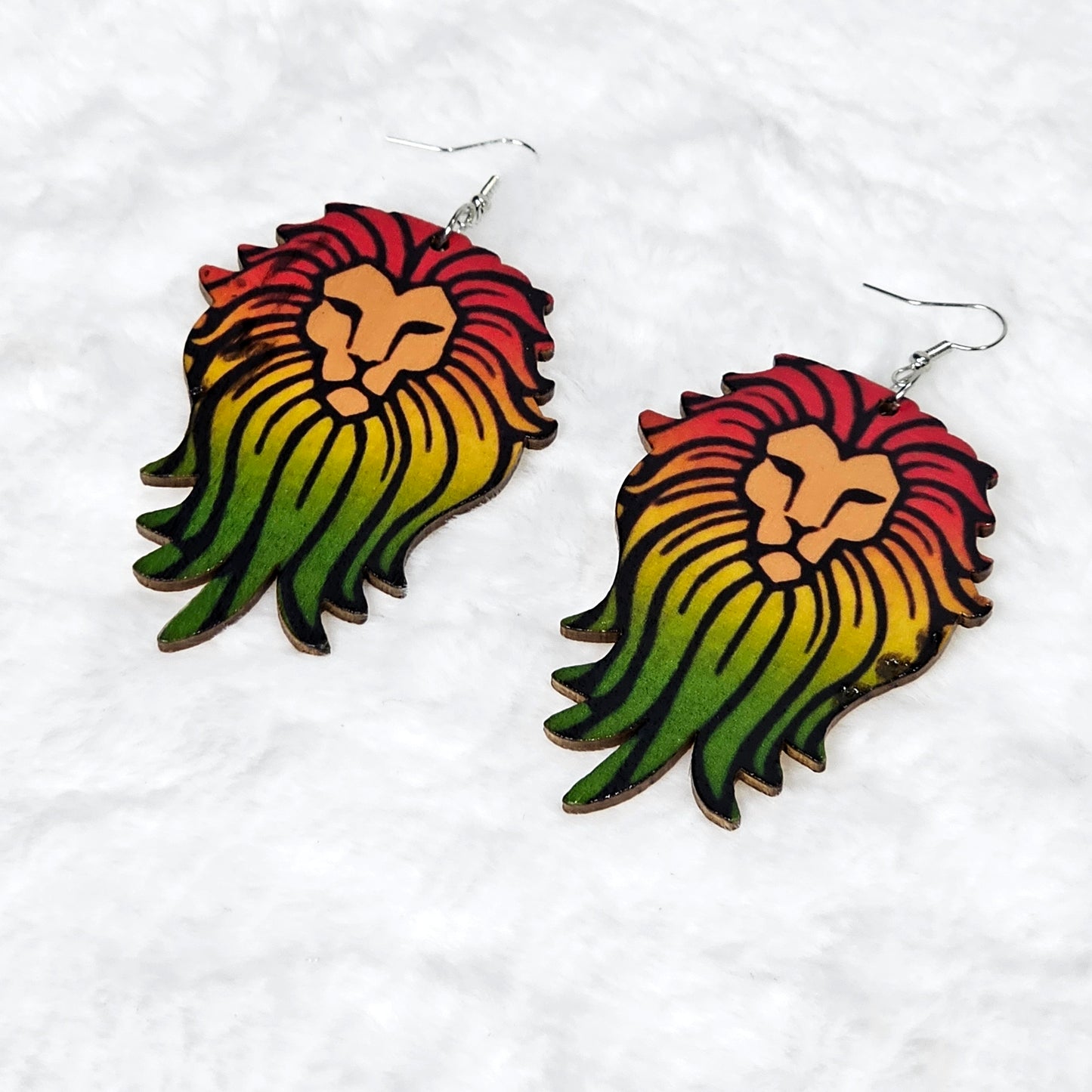 Lightweight Wooden Lion Drop Earrings