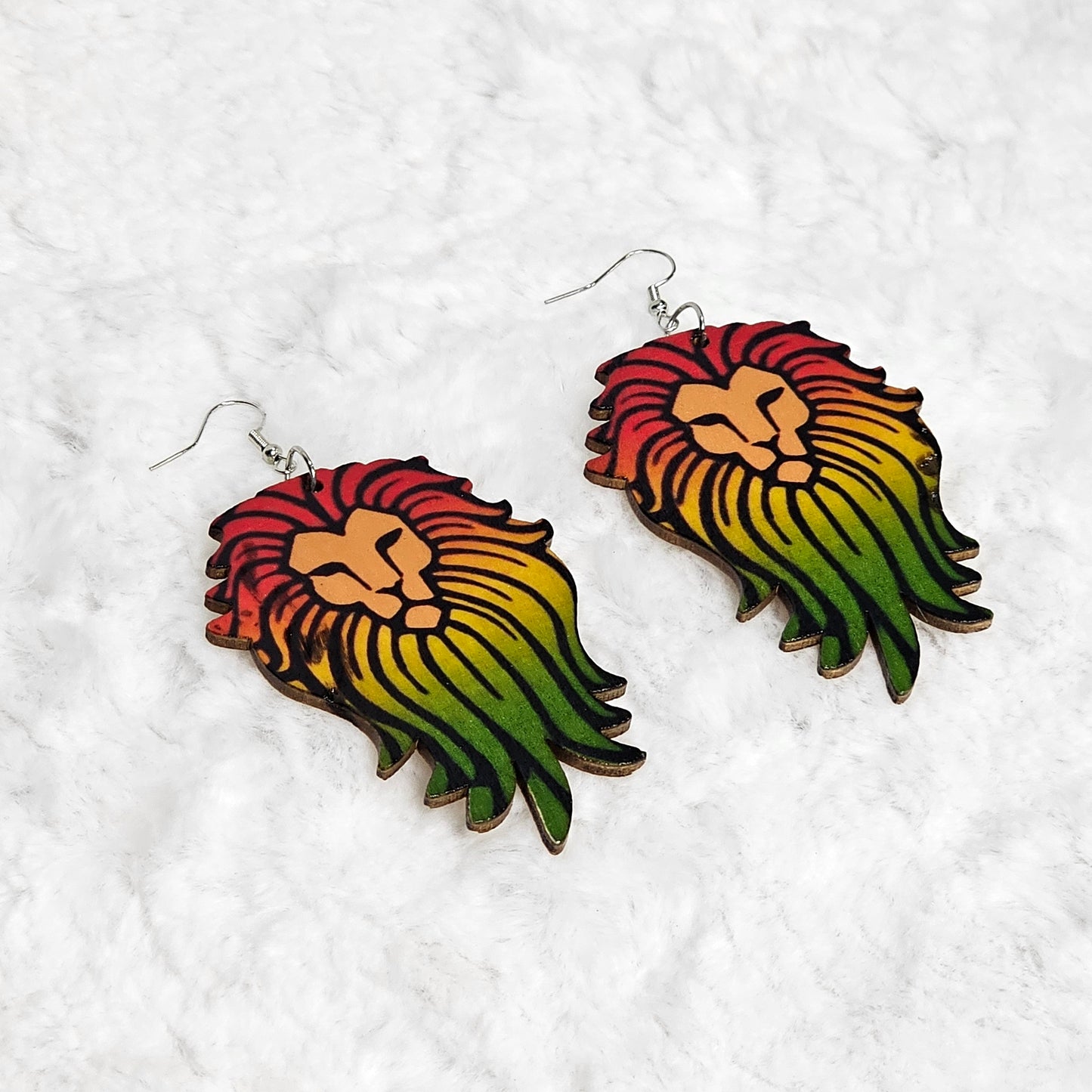 Lightweight Wooden Lion Drop Earrings