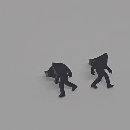 Sasquatch, Big Foot, Yeti Black Stainless-Steel Stud Earrings