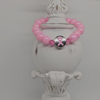 Breast Cancer Awareness Pink Plastic Bead(10mm) Stretch Bracelet | Jewelry | Handmade | Cancer Ribbon Charm