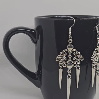 Gothic Fleur De Lis Spike Earrings | Dangle Earrings | Metal