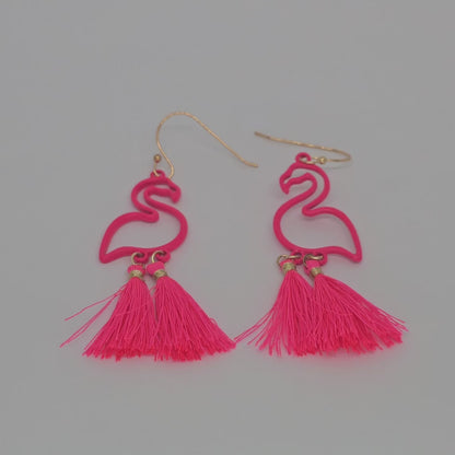 Flamingo Dangle Earrings, Hot Pink, Tassels